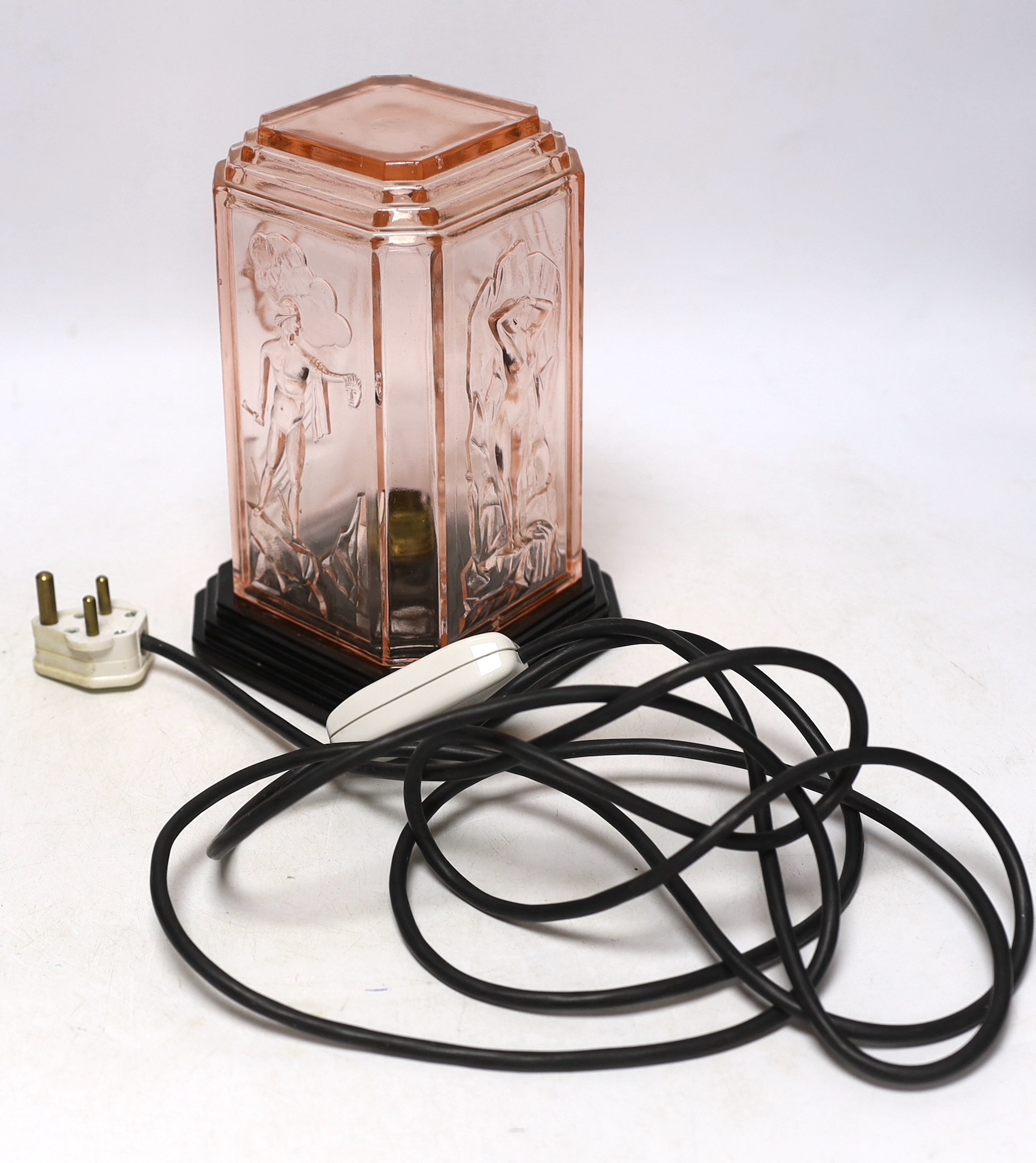 An Art Deco style moulded glass lamp, 22cm